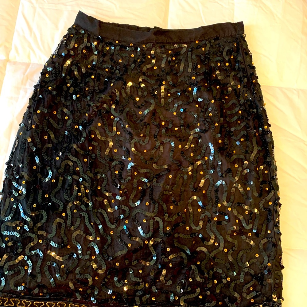 Style works silk lining skirt, color black with multiple stones.